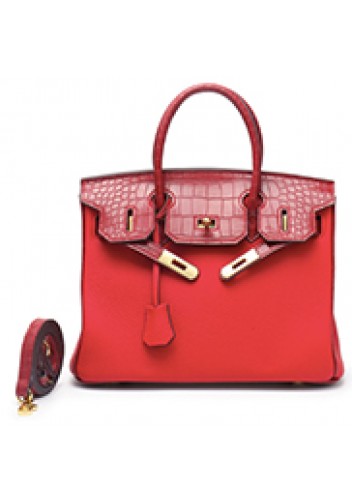 Tiger LyLy Brigitte Croc With Grain Leather Bag Red 10"