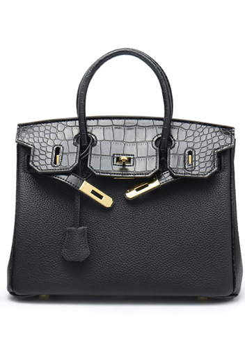 Tiger LyLy Brigitte Croc With Grain Leather Bag Black 12"