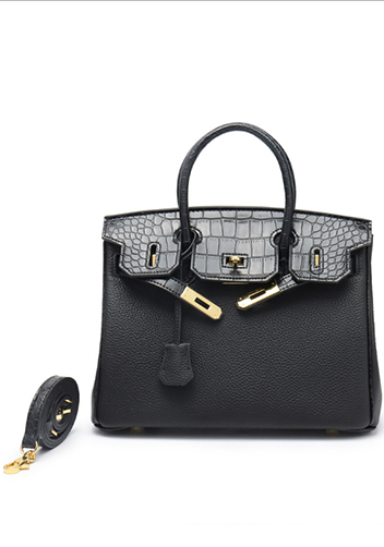 Tiger LyLy Brigitte Croc With Grain Leather Bag Black 12"