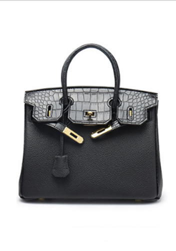 Tiger LyLy Brigitte Croc With Grain Leather Bag Black 12"