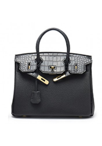 Tiger LyLy Brigitte Croc With Grain Leather Bag Black 12"