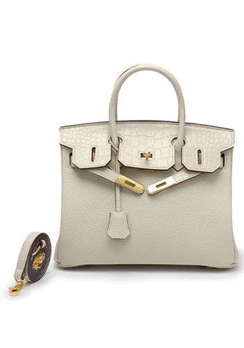 Tiger LyLy Brigitte Croc With Grain Leather Bag White 12"