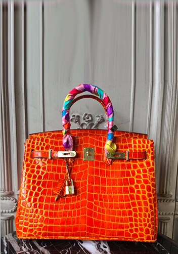 Tiger LyLy Brigitte Bag With Scarf Croc Leather Orange