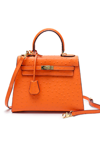 Tiger Lyly Garbo Ostrich Leather Bag Orange 11''