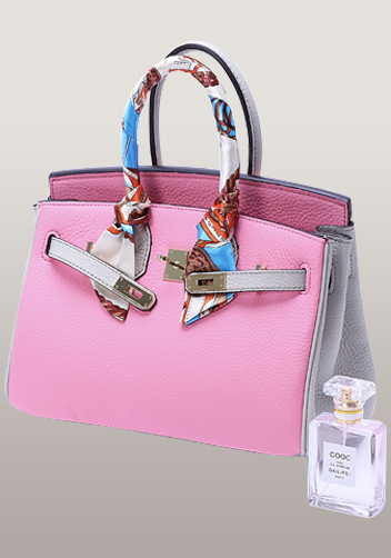 Tiger LyLy Brigitte Small Patchwork Leather Bag Pink Gery