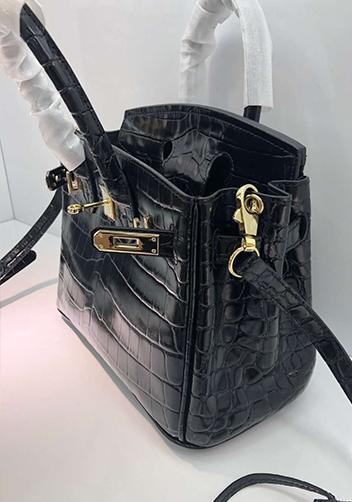 Tiger LyLy Brigitte Small Croc Leather Bag Black