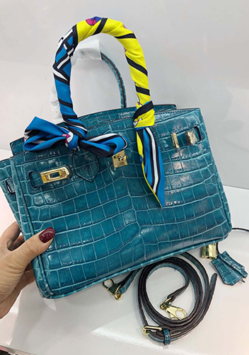 Tiger LyLy Brigitte Small Croc Leather Bag Blue