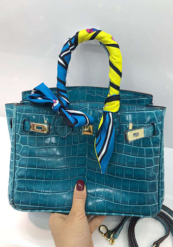 Tiger LyLy Brigitte Small Croc Leather Bag Blue