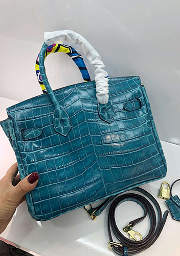 Tiger LyLy Brigitte Small Croc Leather Bag Blue