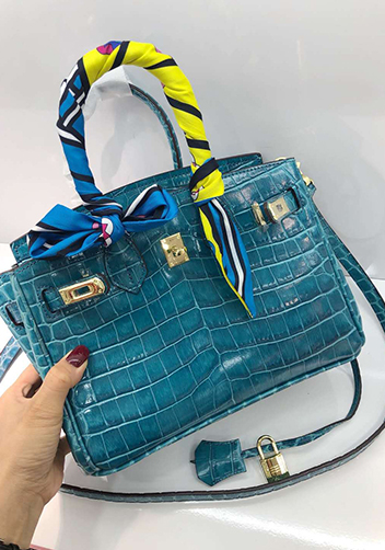 Tiger LyLy Brigitte Small Croc Leather Bag Blue