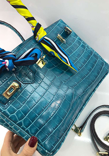 Tiger LyLy Brigitte Small Croc Leather Bag Blue