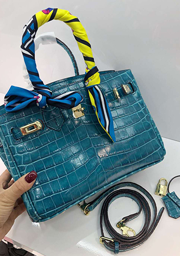 Tiger LyLy Brigitte Small Croc Leather Bag Blue