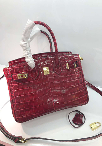 Tiger LyLy Brigitte Small Croc Leather Bag Burgundy