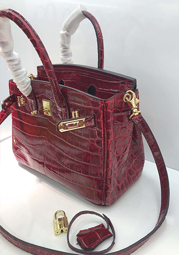 Tiger LyLy Brigitte Small Croc Leather Bag Burgundy