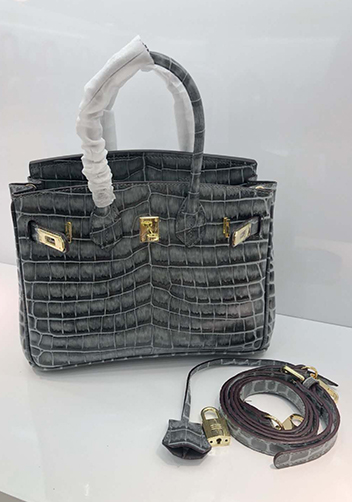 Tiger LyLy Brigitte Small Croc Leather Bag Grey