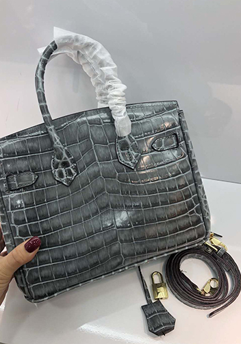 Tiger LyLy Brigitte Small Croc Leather Bag Grey