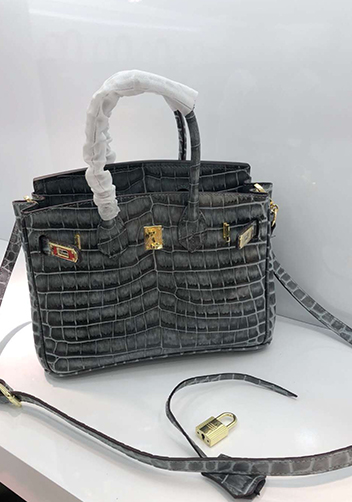 Tiger LyLy Brigitte Small Croc Leather Bag Grey