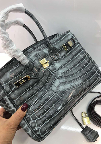 Tiger LyLy Brigitte Small Croc Leather Bag Grey