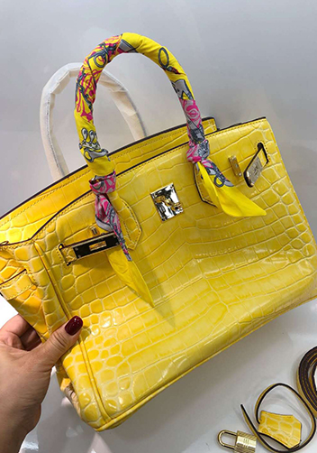 Tiger LyLy Brigitte Small Croc Leather Bag Yellow