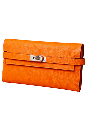 Tiger LyLy Brigitte Wallet Palmprint Cowhide Leather Sliver Hardware Orange