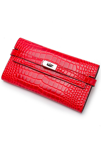 Tiger LyLy Brigitte Wallet Cowhide Leather Croc Effect Red