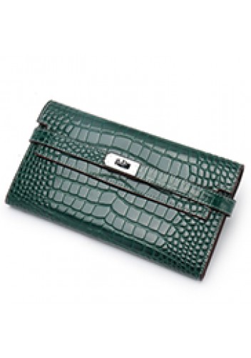 Tiger LyLy Brigitte Wallet Cowhide Leather Croc Effect Green