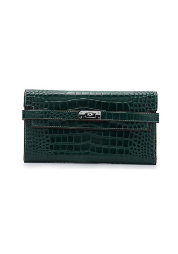 Tiger LyLy Brigitte Wallet Cowhide Leather Croc Effect Green