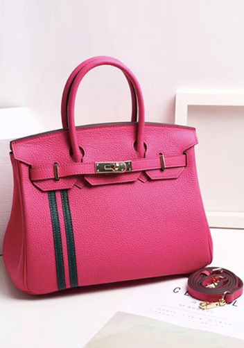 Tiger LyLy Brigitte Leather Bag Vertical Straps Hot Pink