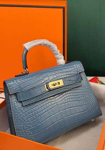 Tiger Lyly Garbo Croc Cowhide Leather Bag Blue 9