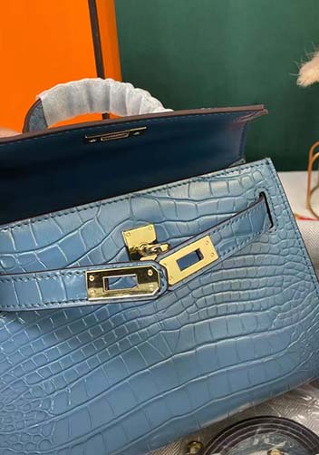 Tiger Lyly Garbo Croc Cowhide Leather Bag Blue 9