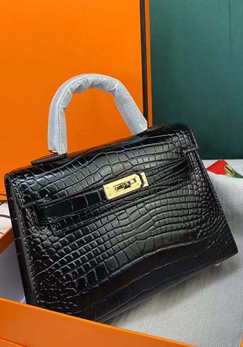 Tiger Lyly Garbo Croc Cowhide Leather Bag Black 9