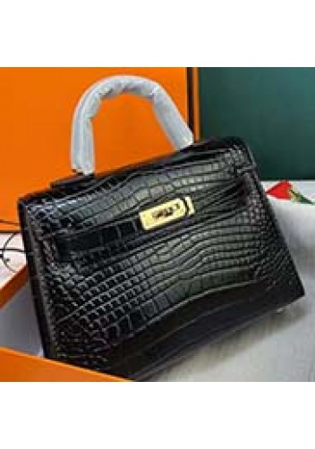 Tiger Lyly Garbo Croc Cowhide Leather Bag Black 9