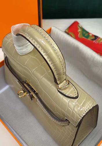 Tiger Lyly Garbo Croc Cowhide Leather Bag Beige 9