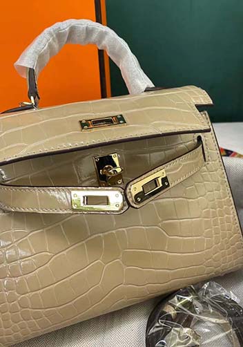 Tiger Lyly Garbo Croc Cowhide Leather Bag Beige 9