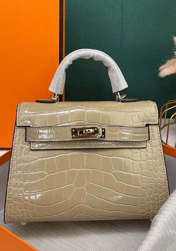 Tiger Lyly Garbo Croc Cowhide Leather Bag Beige 9