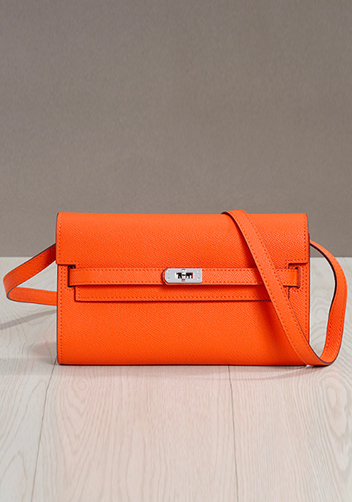 Tiger Lyly Garbo Palmprint Leather Clutch Shoulder Bag Orange