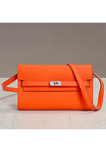 Tiger Lyly Garbo Palmprint Leather Clutch Shoulder Bag Orange