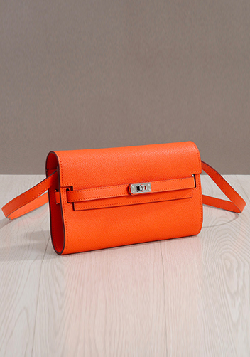 Tiger Lyly Garbo Palmprint Leather Clutch Shoulder Bag Orange