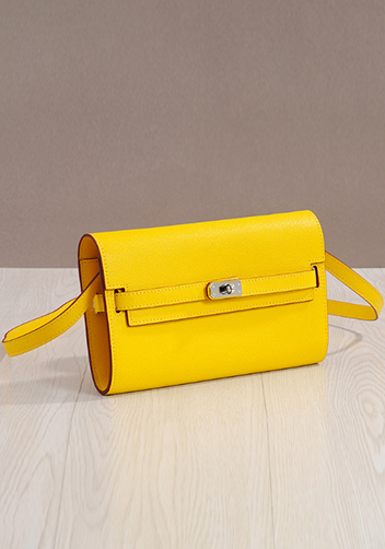 Tiger Lyly Garbo Palmprint Leather Clutch Shoulder Bag Yellow