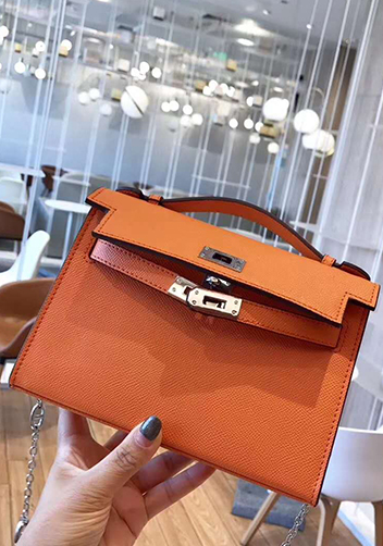 Tiger Lyly Garbo Cowhide Leather Chain Bag Orange