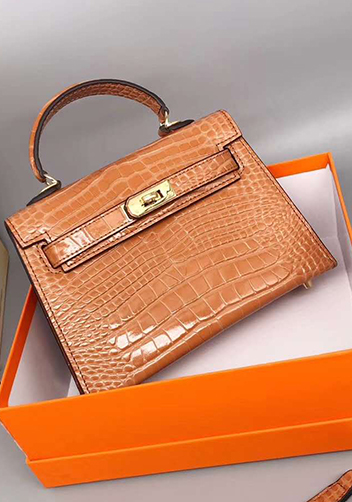 Tiger Lyly Garbo Leather Croc Effect Mini Bag 20CM Camel