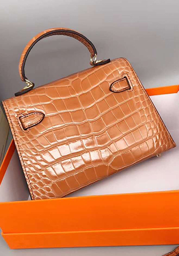 Tiger Lyly Garbo Leather Croc Effect Mini Bag 20CM Camel