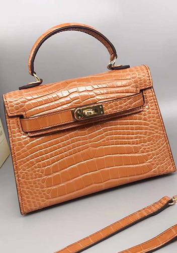 Tiger Lyly Garbo Leather Croc Effect Mini Bag 20CM Camel