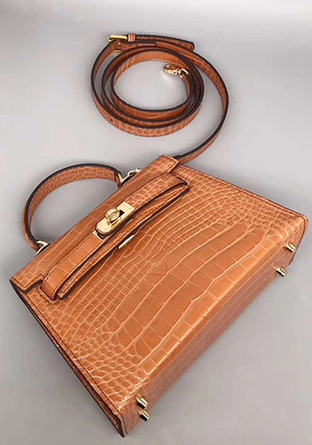 Tiger Lyly Garbo Leather Croc Effect Mini Bag 20CM Camel