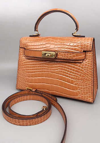 Tiger Lyly Garbo Leather Croc Effect Mini Bag 20CM Camel