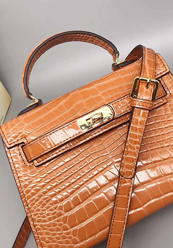 Tiger Lyly Garbo Leather Croc Effect Mini Bag 20CM Camel