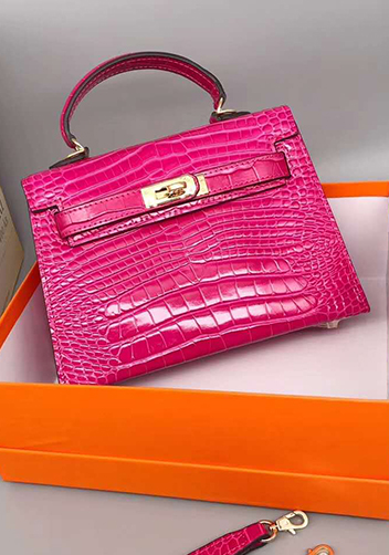 Tiger Lyly Garbo Leather Croc Effect Mini Bag 20CM Hot Pink