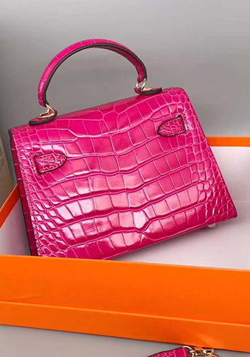 Tiger Lyly Garbo Leather Croc Effect Mini Bag 20CM Hot Pink