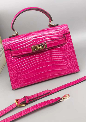 Tiger Lyly Garbo Leather Croc Effect Mini Bag 20CM Hot Pink