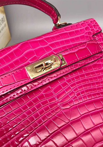 Tiger Lyly Garbo Leather Croc Effect Mini Bag 20CM Hot Pink